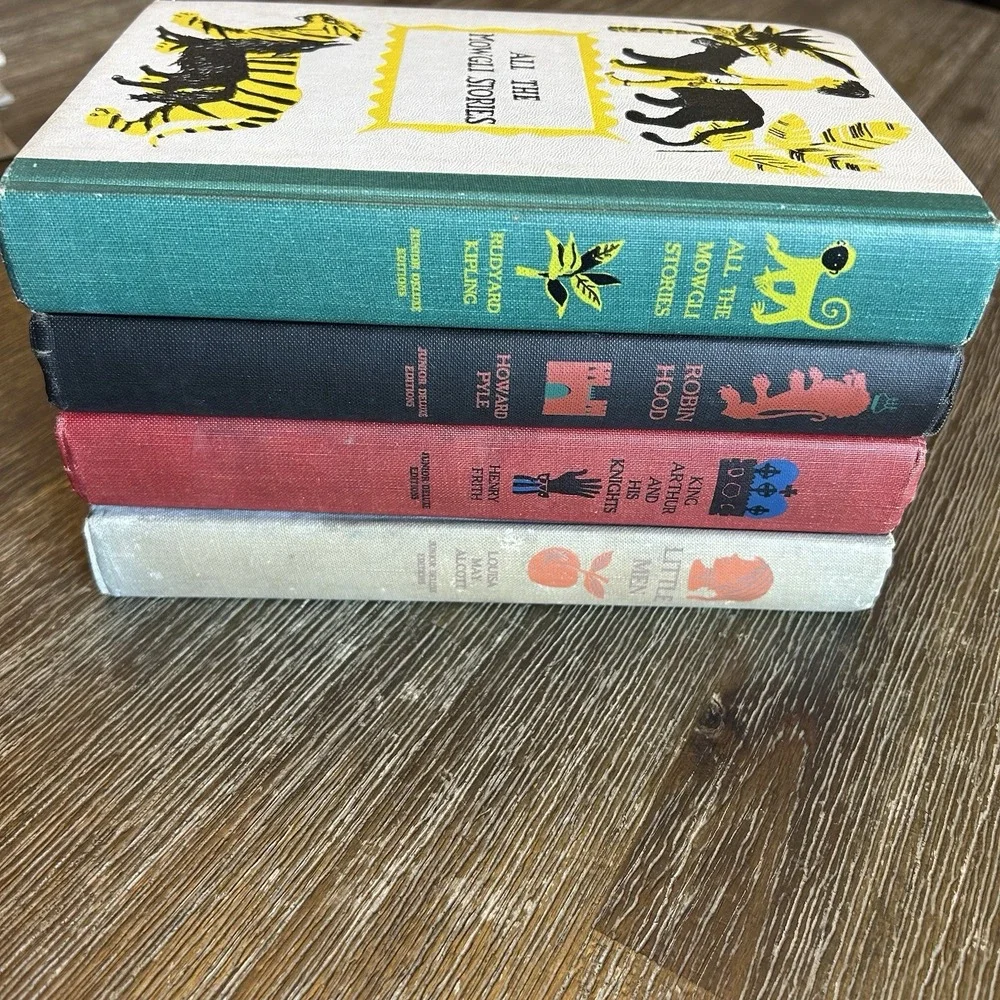 Vtg Junior Deluxe Edition Books Lot HC Mowgli Robin Hood King Arthur Little Men